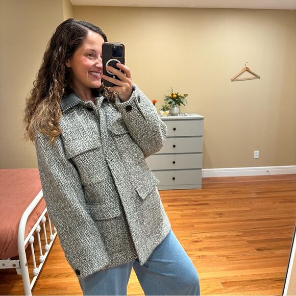 NWT Madewell Gray Herringbone Alpaca Wool Italian Fabric Coat Jacket Medium - Picture 5 of 16